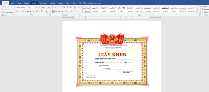 chuẩn bị file mẫu giấy khên trên word