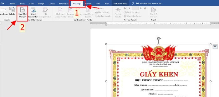 hướng dẫn in bằng khen hàng loạt