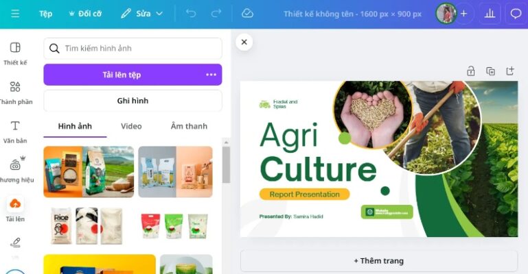 Giao diện thiết kế trên canva