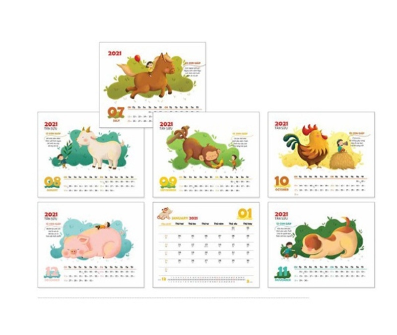 Lịch để bàn 12 con giáp theo tháng