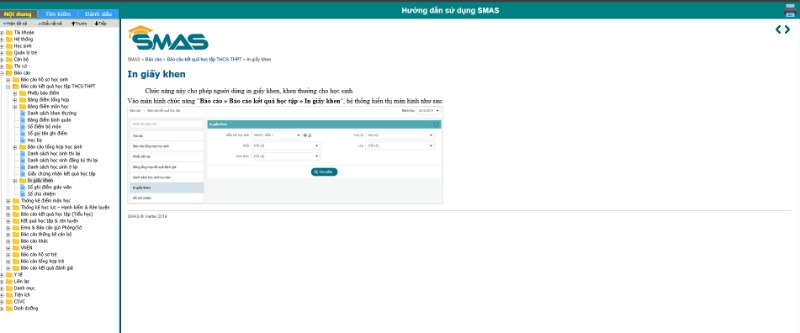 SMAS là phần mềm quản lý trường học tích hợp module in giấy khen