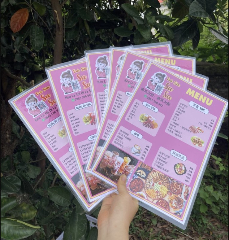 menu cầm tay 1 tờ ép plastic